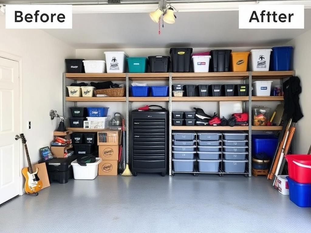 After: Cluttered garage → organized