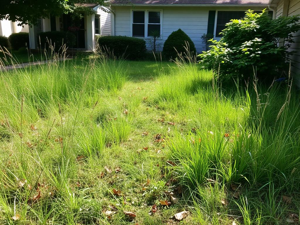 Before: Overgrown lawn → manicured
